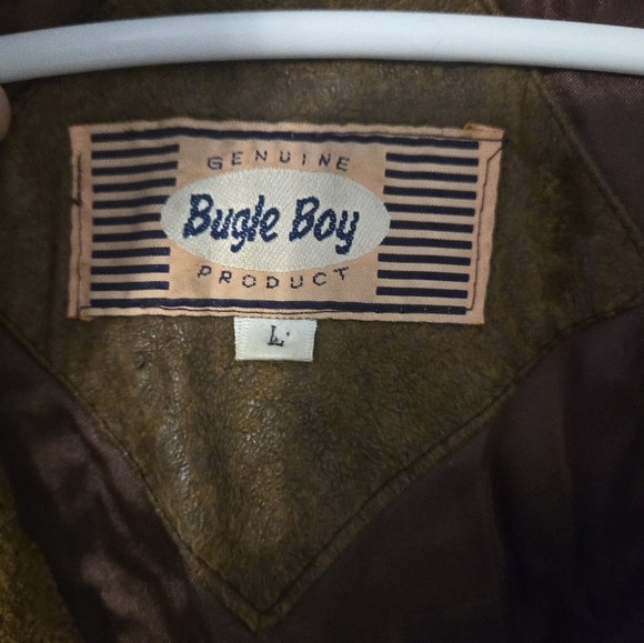 Vintage Bugle Boy Leather Bomber Jacket Mens Large Brown Naturally Distressed - Picture 3 of 9